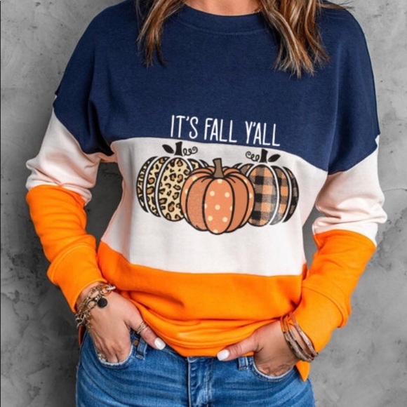 🎃New!! Fall Pumpkin ColorBlock Sweatshirt🎃 - Picture 5 of 5